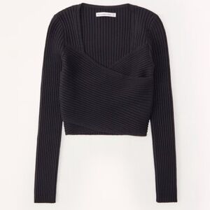 Abercrombie & Fitch Black Ribbed Slim Wrap Cropped Sweater Size Medium Women’s